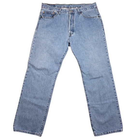 Levi's Other - Levi Strauss Co Mens Jeans 501 Button Fly Blue Light Wash Y2K Distressed 38x32